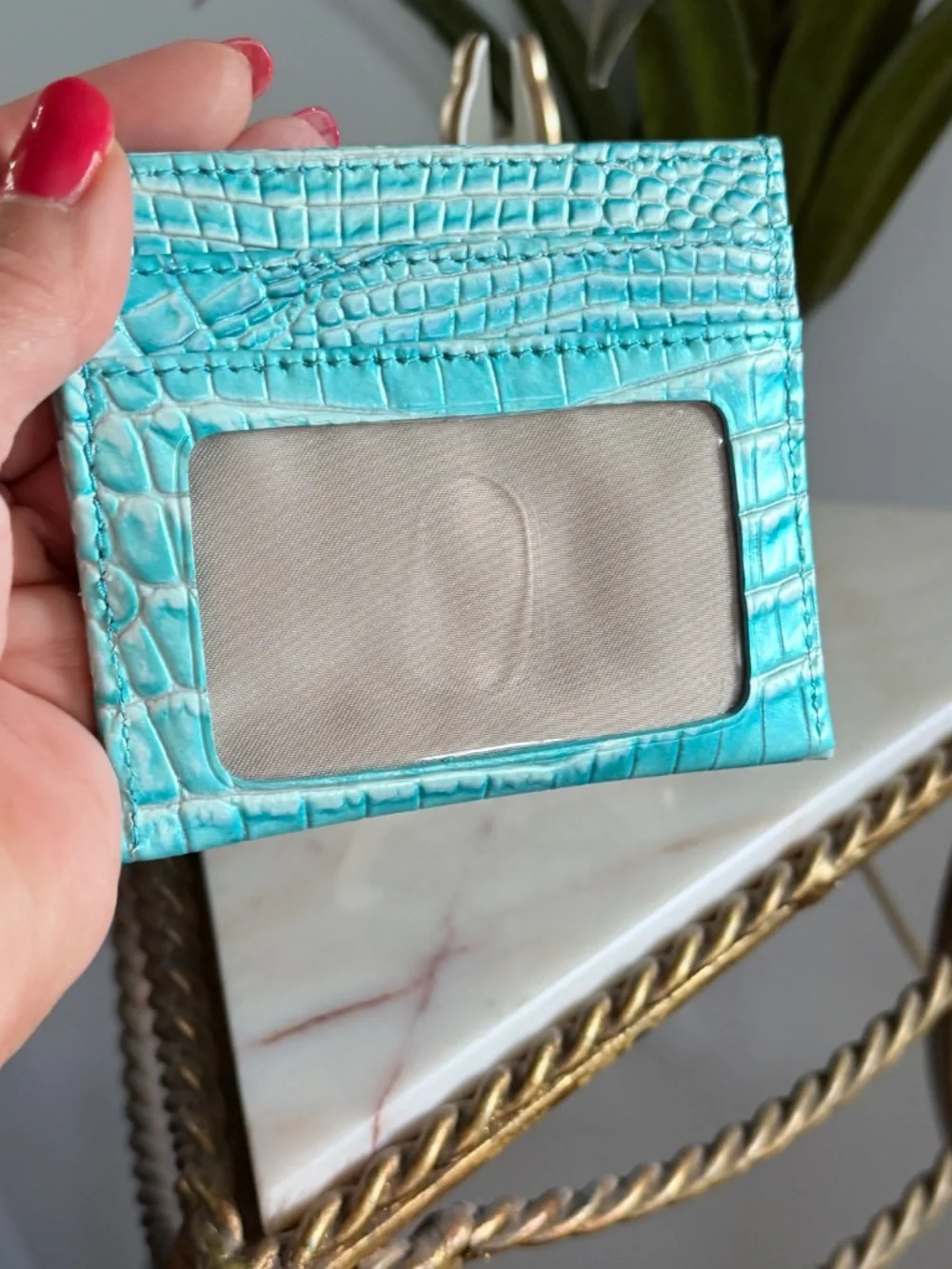 🩵🩵 Brahmin Dusty Blue Cheryl Small Slim CC ID Pocket Wallet Preowned 🩵🩵